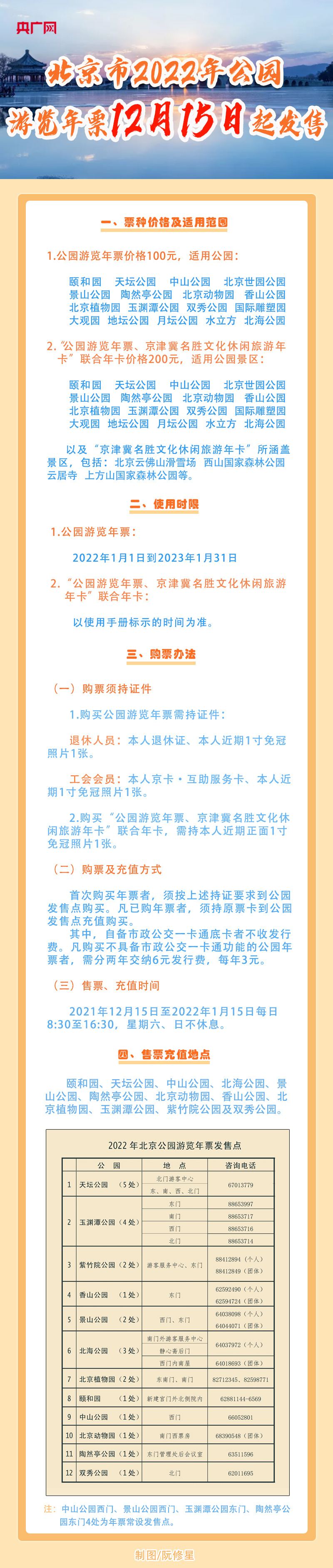 北京市2022年公园游览年票12月15日发售 这份购票指南请收好！