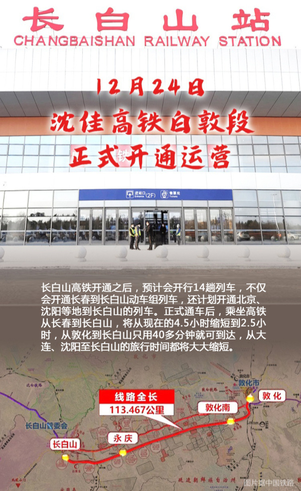 12月24日沈佳高铁白敦段正式开通运营从长春到长白山仅需2.5小时