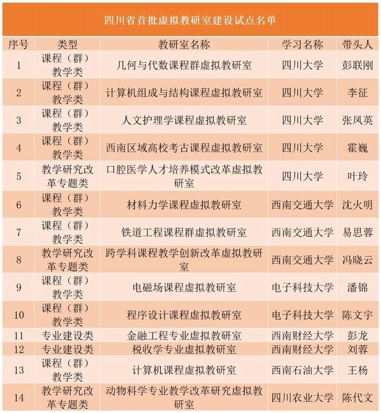 首批虚拟教研室建设试点名单公布 四川6所大学入选