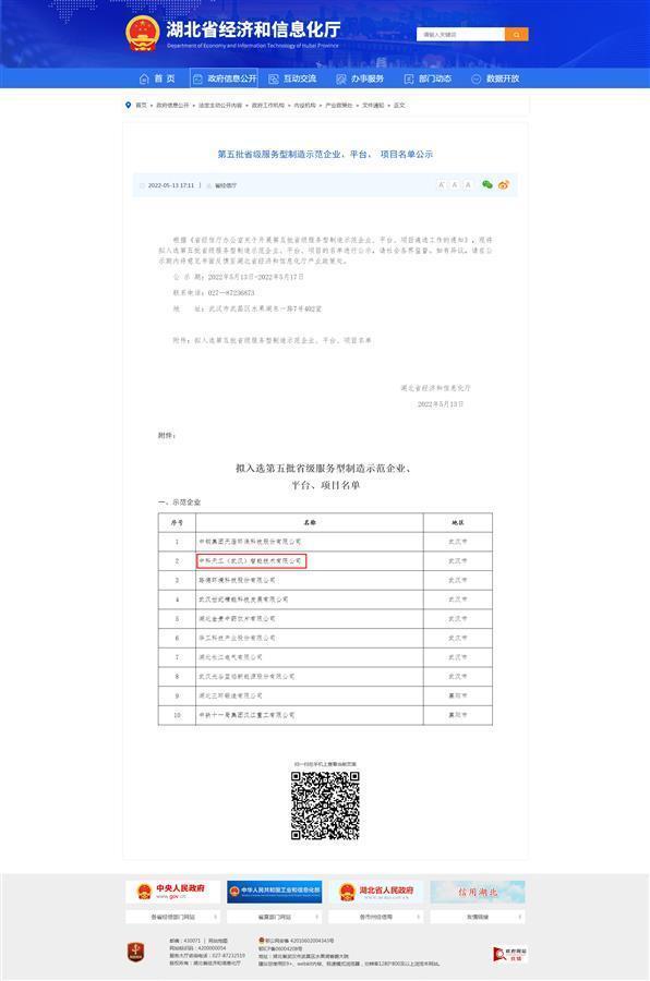 中科天工入选湖北省“第五批省级服务型制造示范企业”