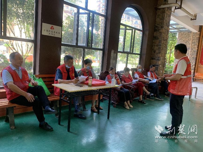 武汉龙湖社区先锋队员在新时代文明实践站里议村规