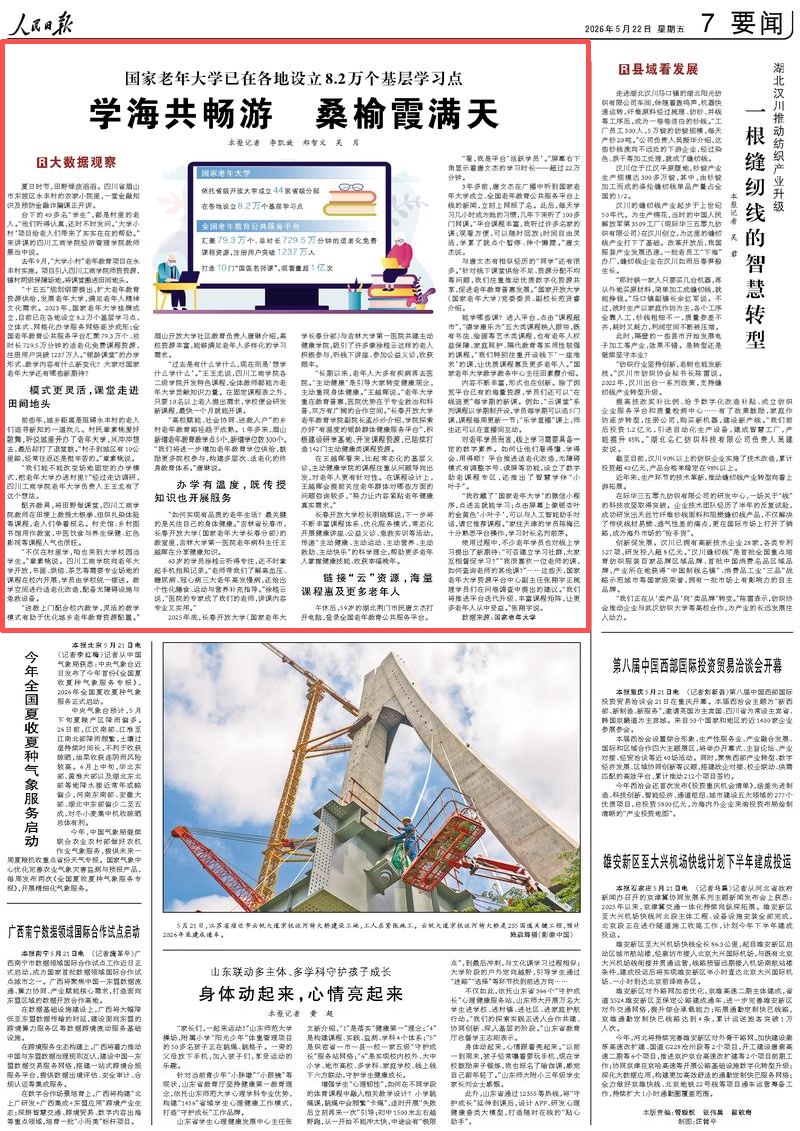 《人民日报》：国家老年大学已在各地设立82万个基层学习点(图1)